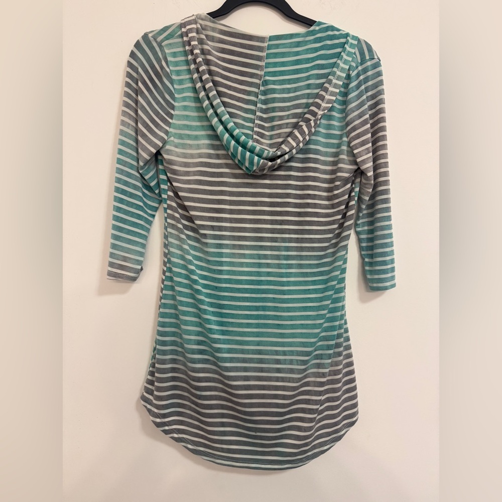 Blue Caribbean Beachwear Striped Hooded Swim Coverup - Picture 5 of 7